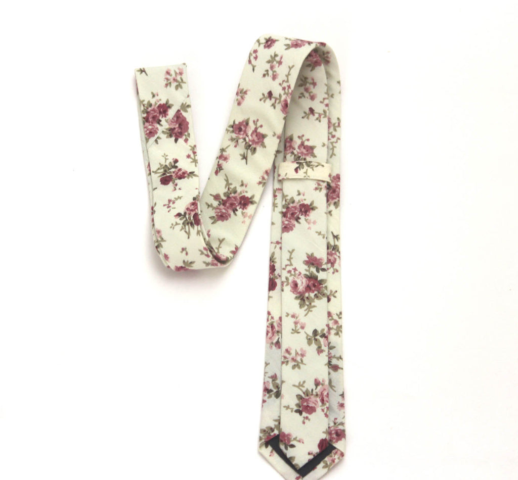 Cream Dusty Rose Floral Necktie