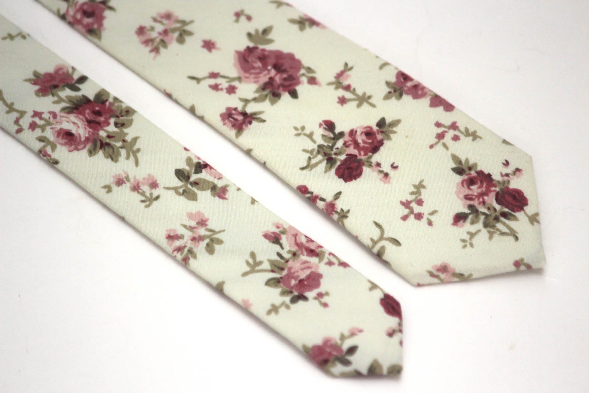 Cream Dusty Rose Floral Necktie