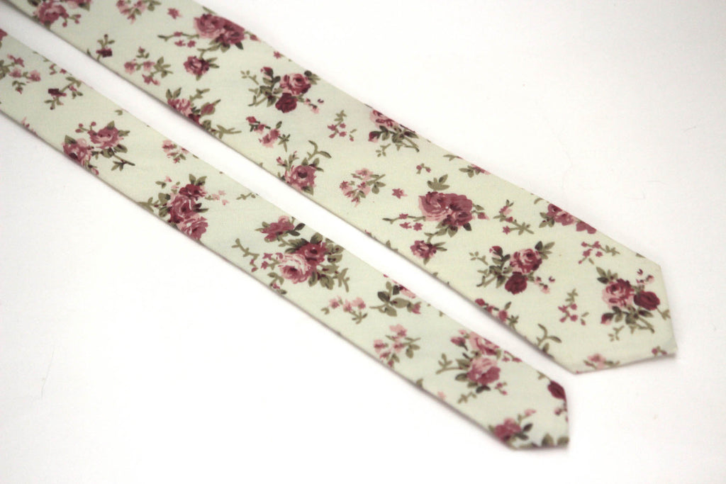 Cream Dusty Rose Floral Necktie