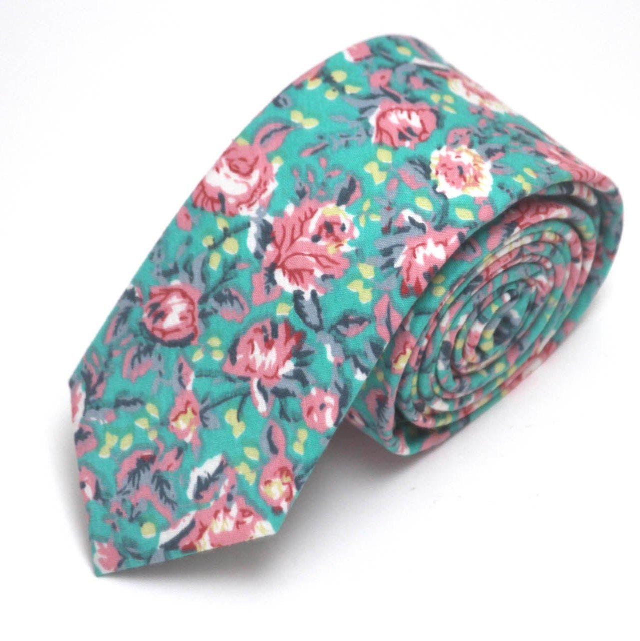 Green Pink Floral Necktie