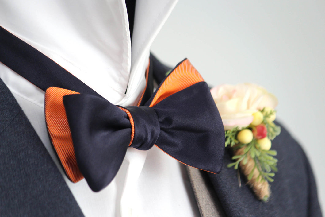 Orange Black Reversible Self-Tie Bow Tie