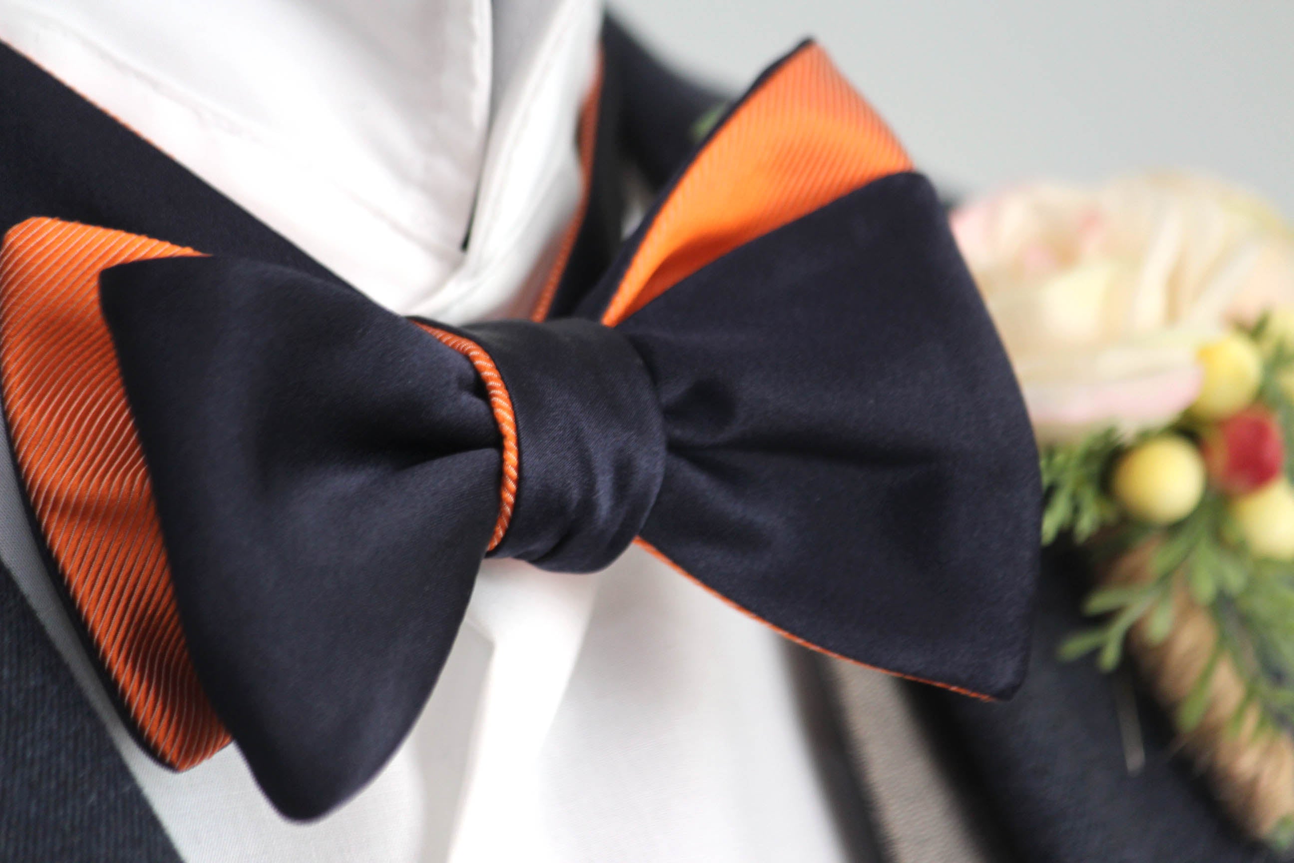 Orange Black Reversible Self-Tie Bow Tie