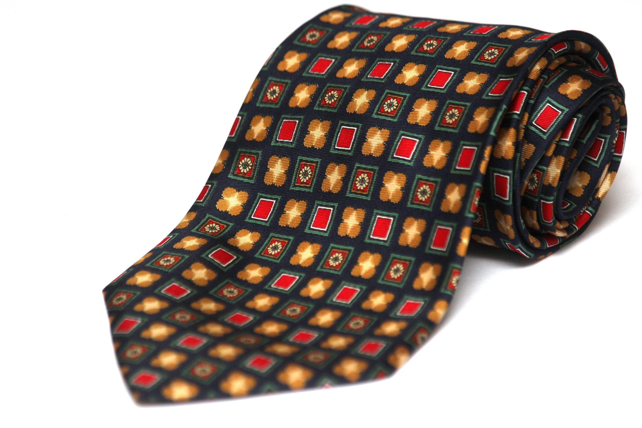 Red Brown Ornament Silk Necktie