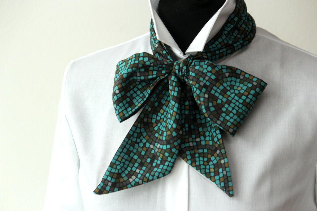 Teal Ornament White Line Reversible Skinny Scarf