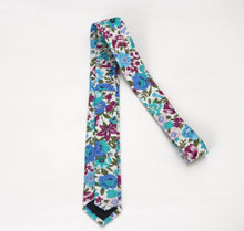 Load image into Gallery viewer, White Turquoise Purple Flower Necktie 2.36&quot;
