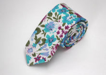 Load image into Gallery viewer, White Turquoise Purple Flower Necktie 2.36&quot;
