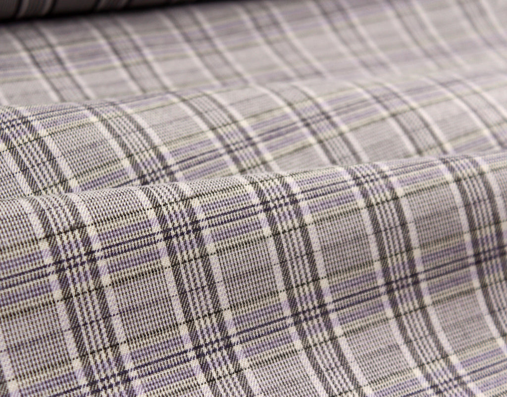 Grey Lavender Plaid Silk Fabric