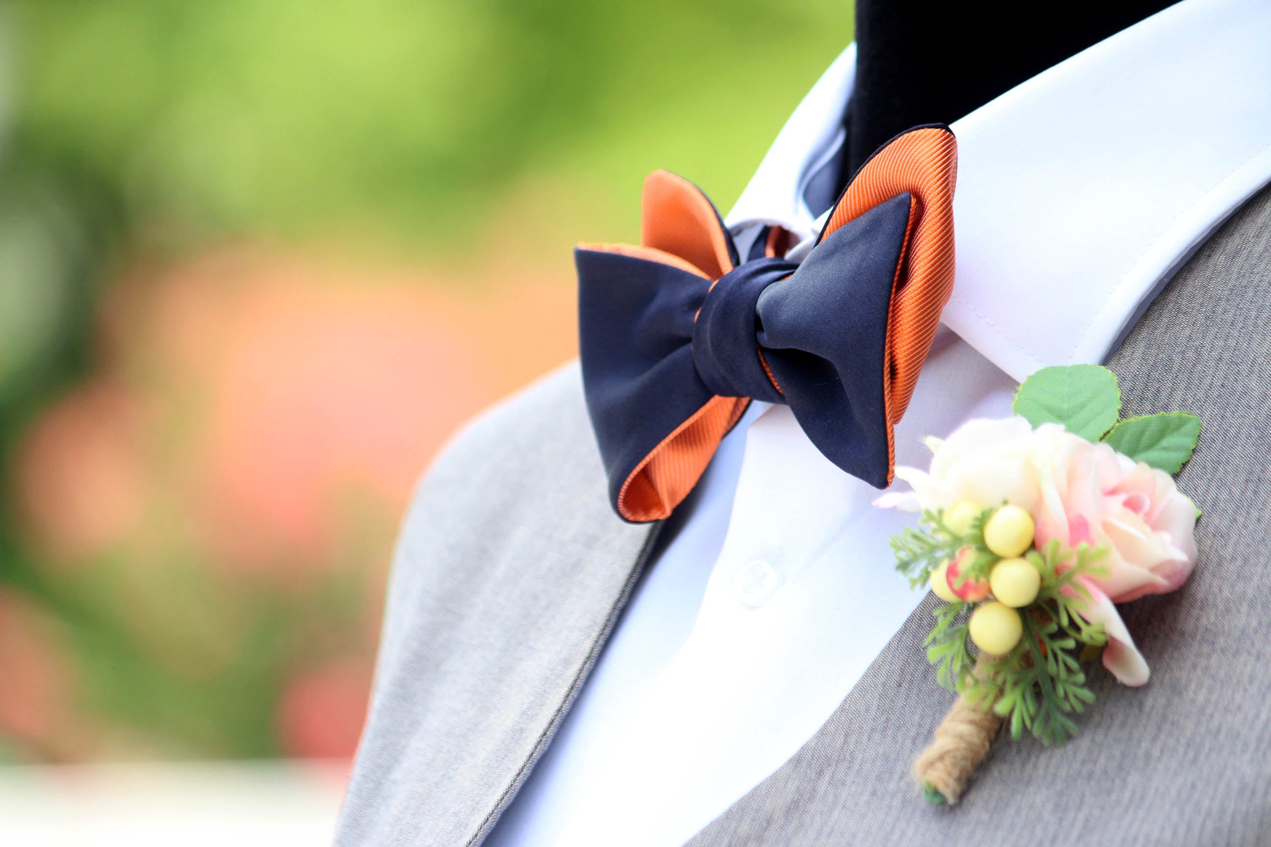 Orange Black Reversible Self-Tie Bow Tie