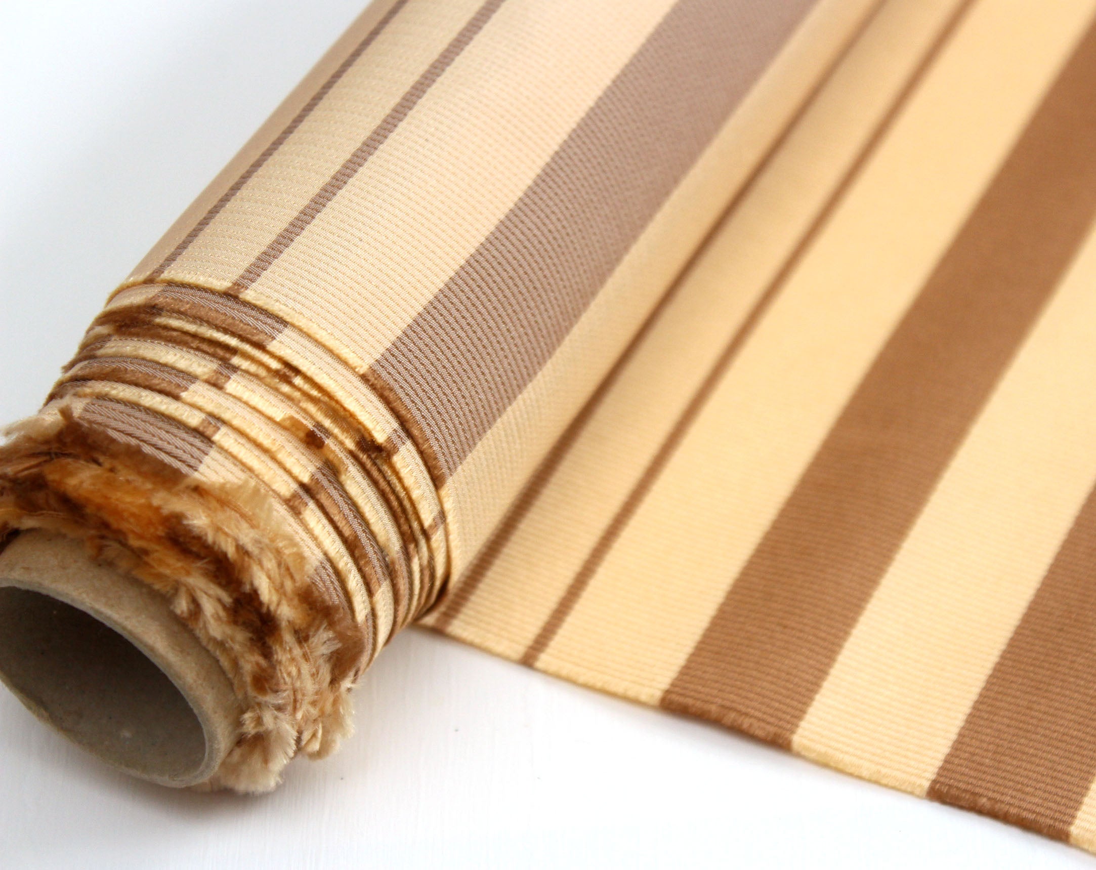 Light Yellow Brown Striped Silk Fabric