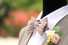 Load image into Gallery viewer, Navy Polka Dot Dusty Brown Silk Self-Tie Bow Tie
