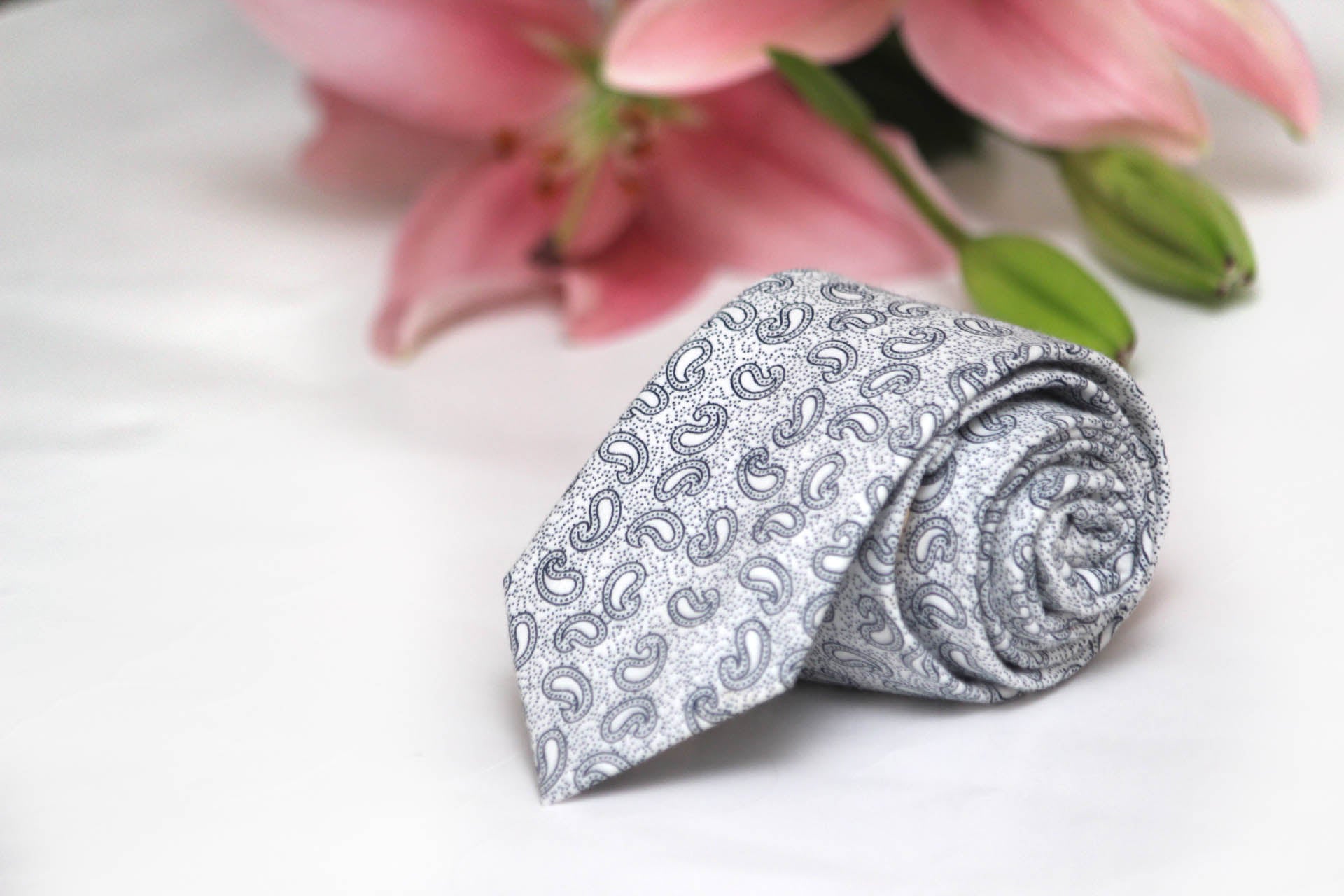 White Paisley Necktie