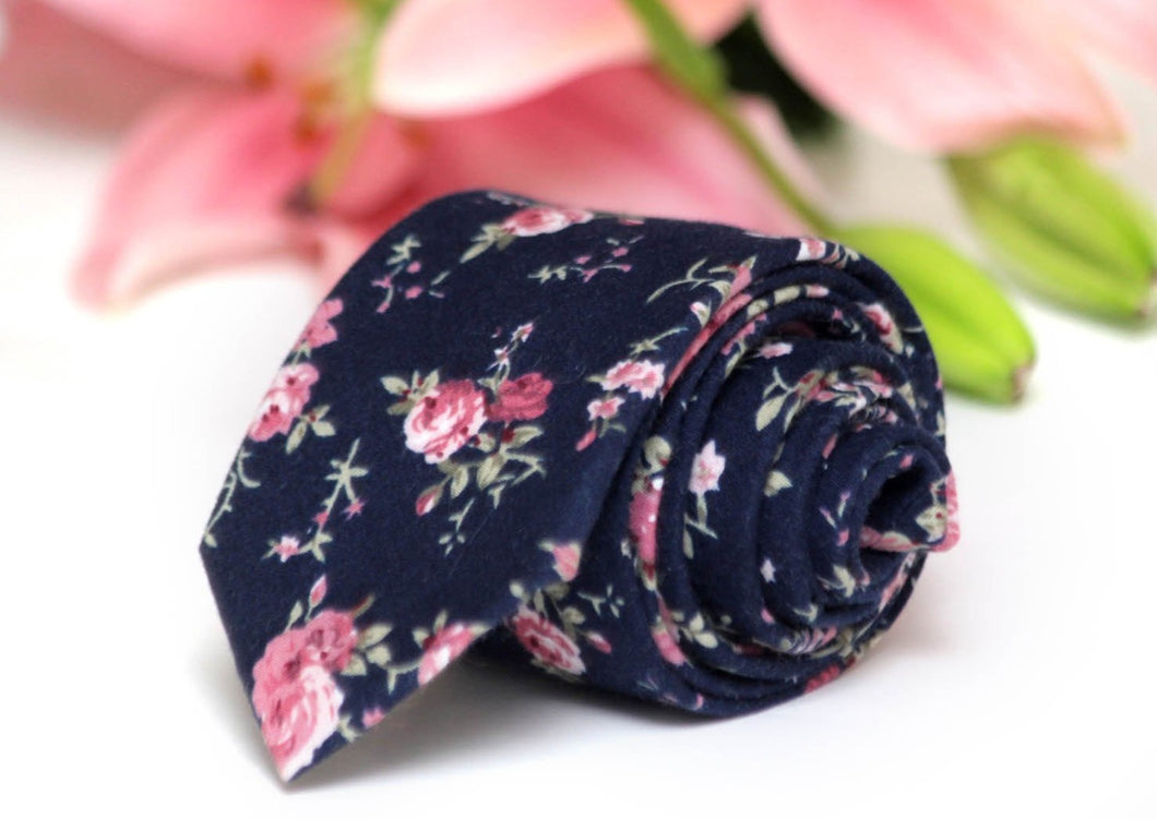 Navy Floral Necktie