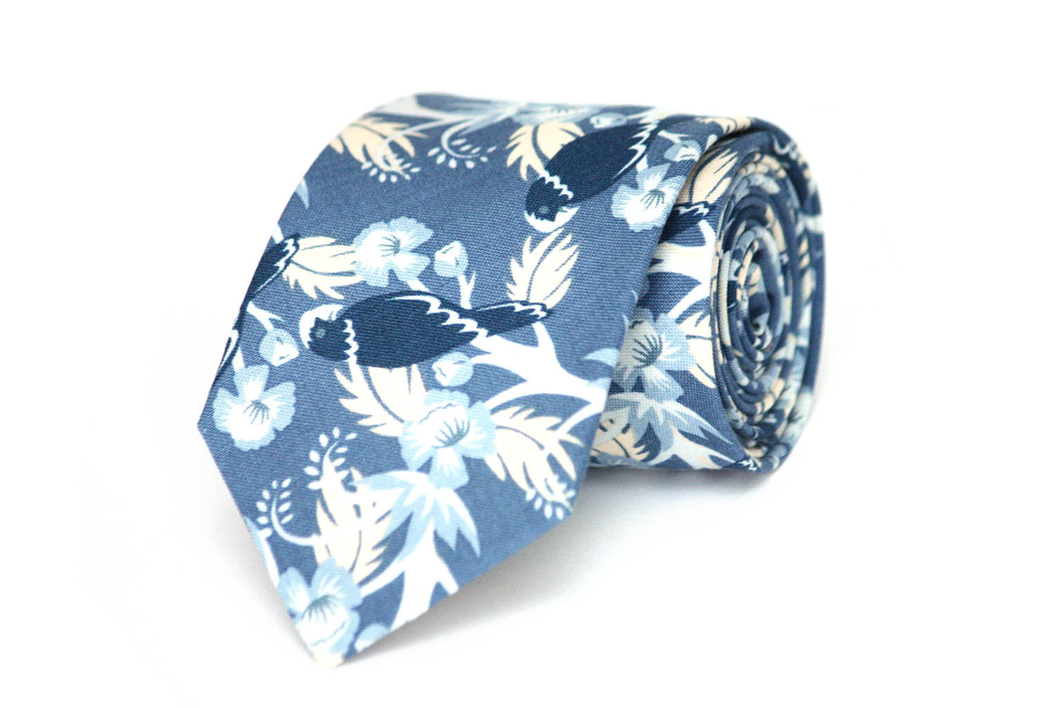 Dusty Blue Birds Floral Necktie