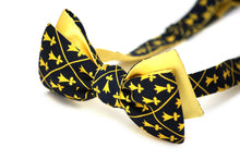 Load image into Gallery viewer, Black Ornament Yellow Silk Reversible Self-Tie Bow Tie
