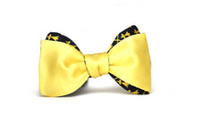 Load image into Gallery viewer, Black Ornament Yellow Silk Reversible Self-Tie Bow Tie
