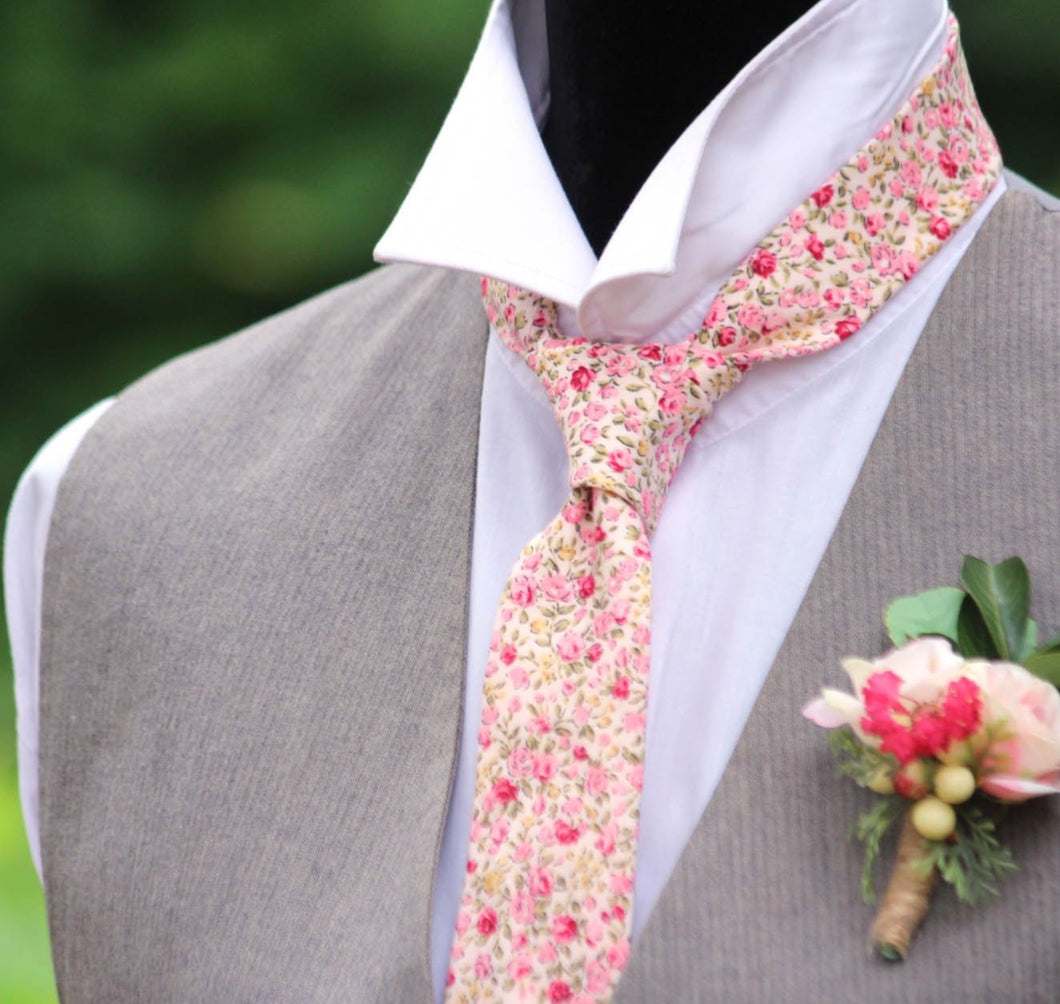 Pink Red Floral Cotton Necktie