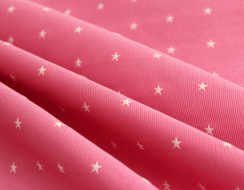 White Stars Pink Silk Fabric