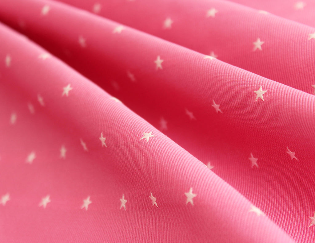 White Stars Pink Silk Fabric
