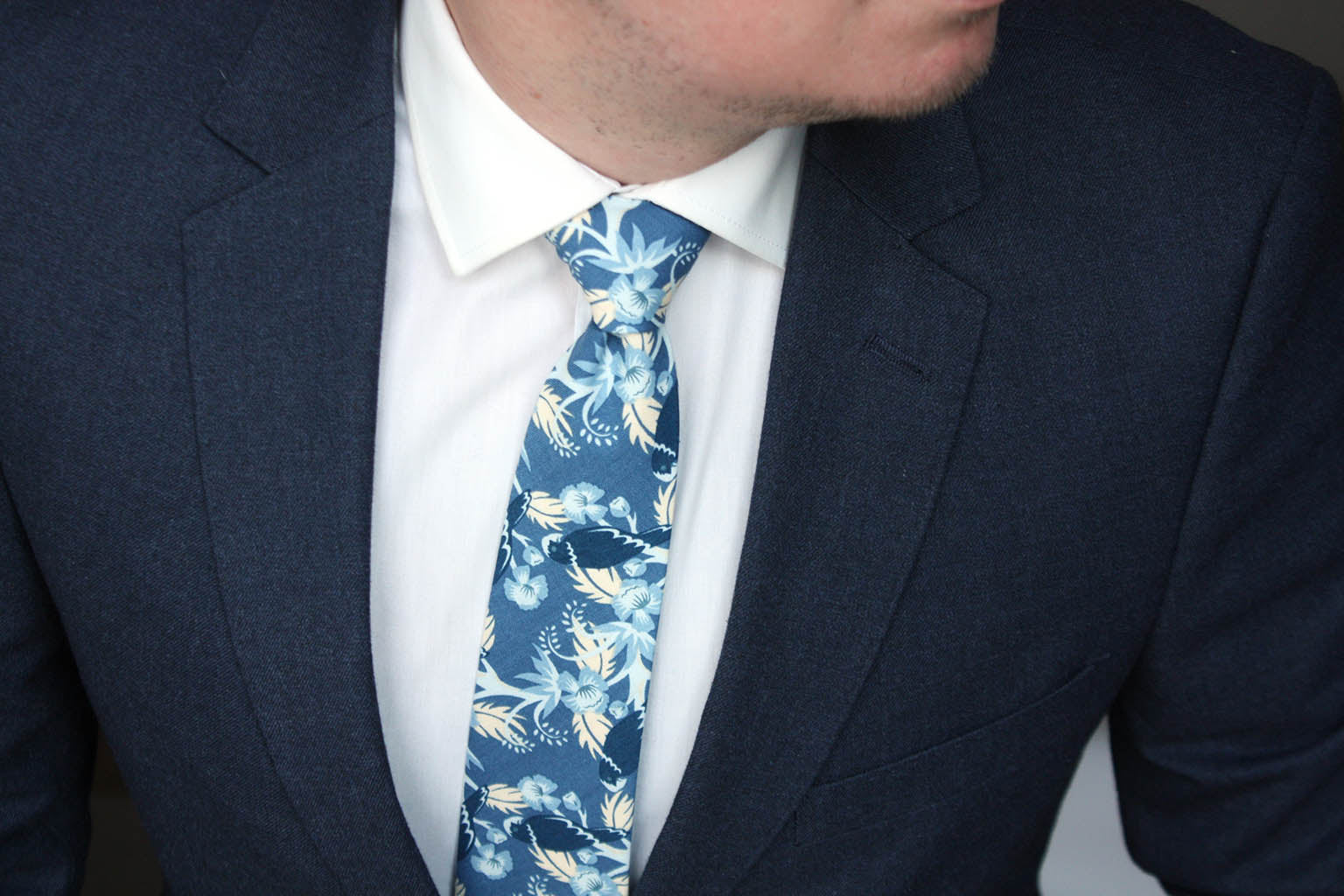 Dusty Blue Birds Floral Necktie