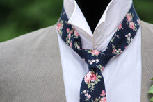 Load image into Gallery viewer, Navy Dusty Rose Floral Necktie 2.36&quot;
