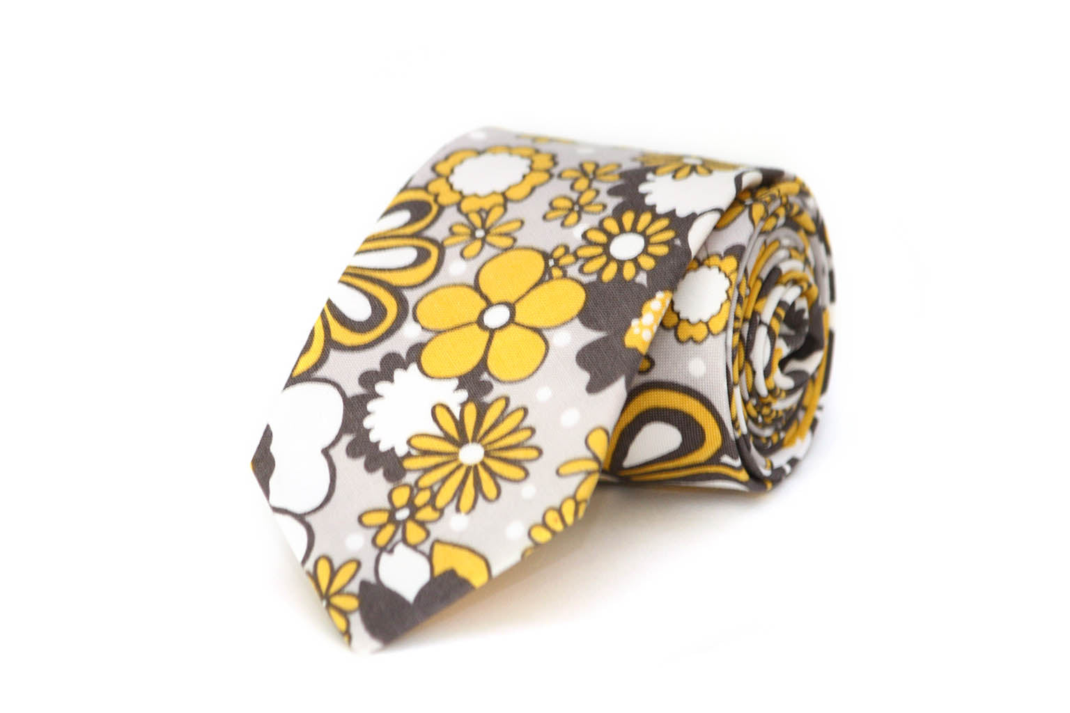 Yellow Grey Floral Necktie