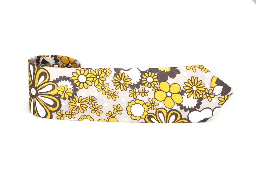 Yellow Grey Floral Necktie
