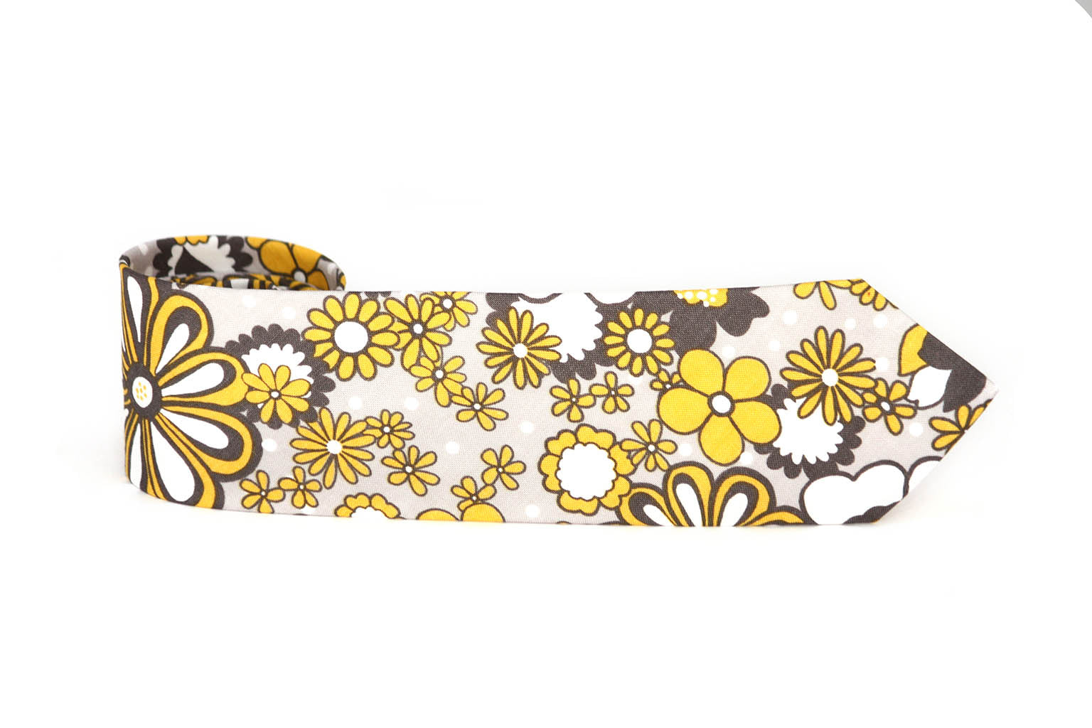 Yellow Grey Floral Necktie