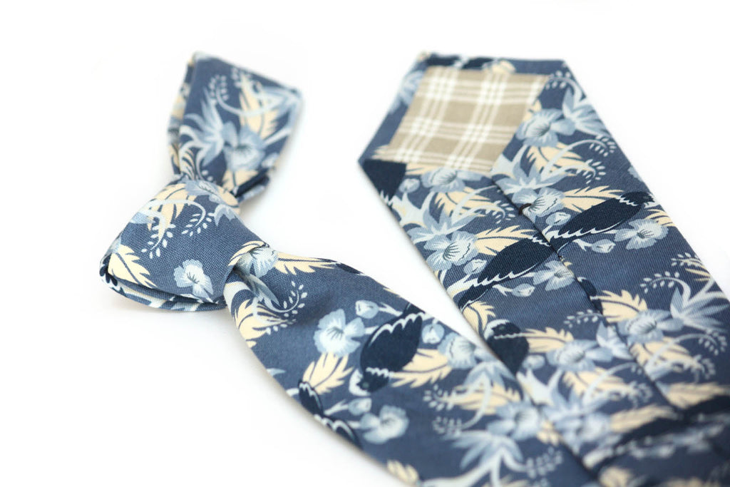 Dusty Blue Birds Floral Necktie
