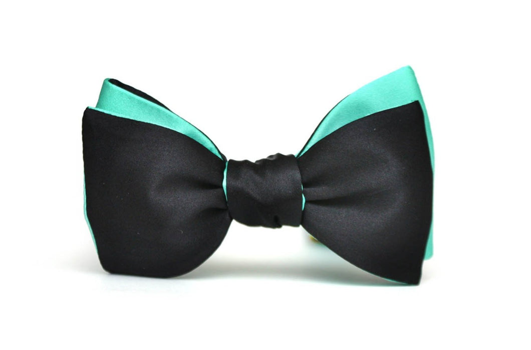 Mint Green Black Reversible Self-Tie Bow Tie