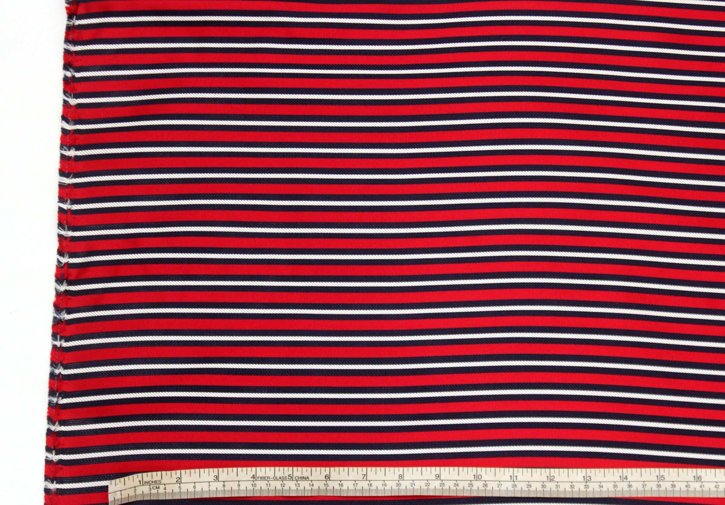 Navy Red White Stripe Silk Fabric