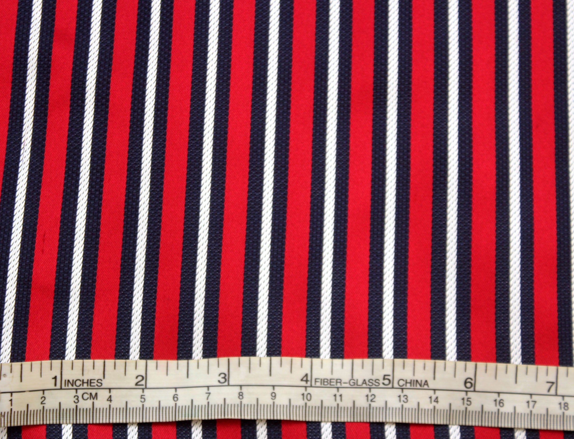 Navy Red White Stripe Silk Fabric