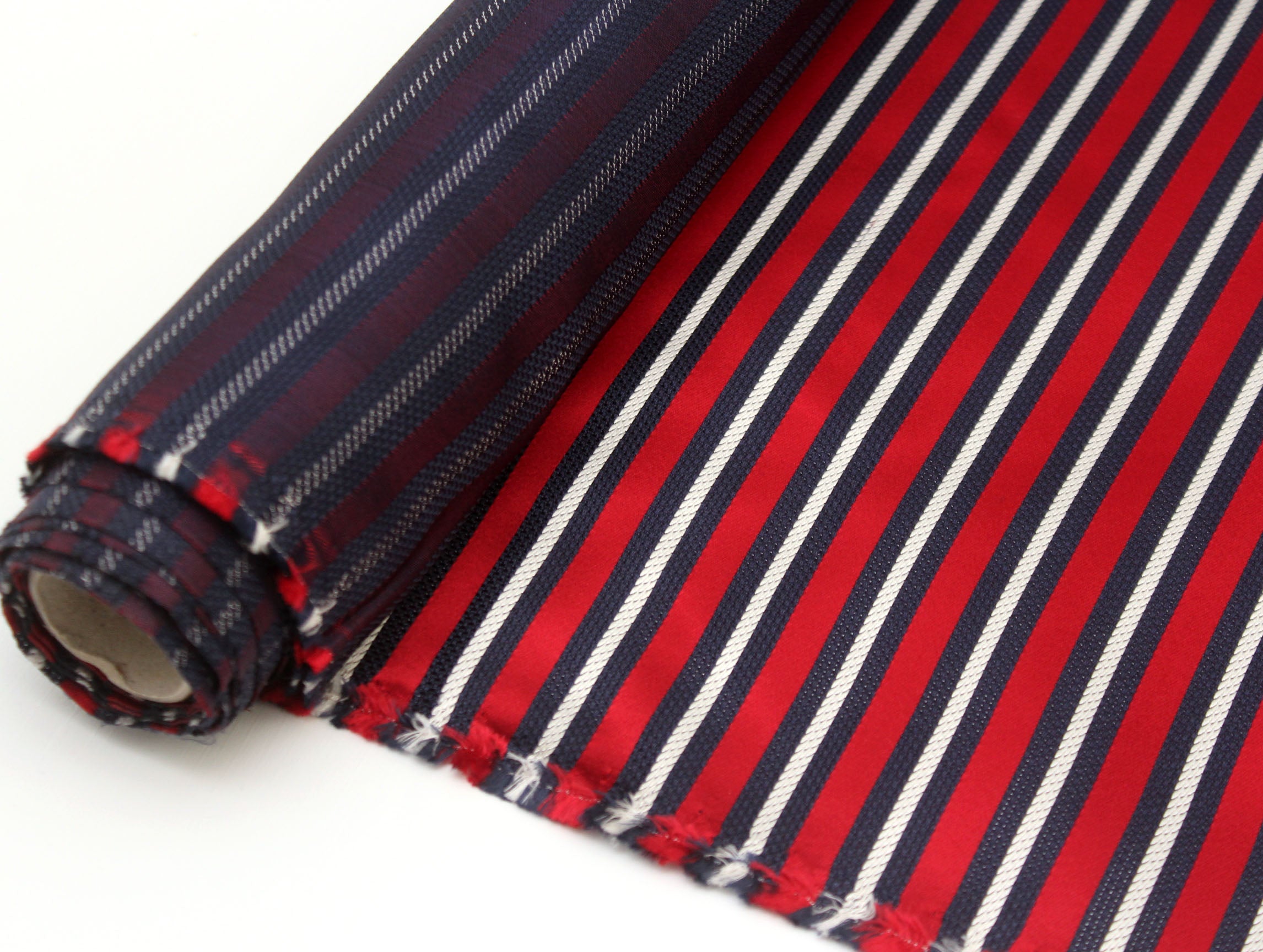 Navy Red White Stripe Silk Fabric