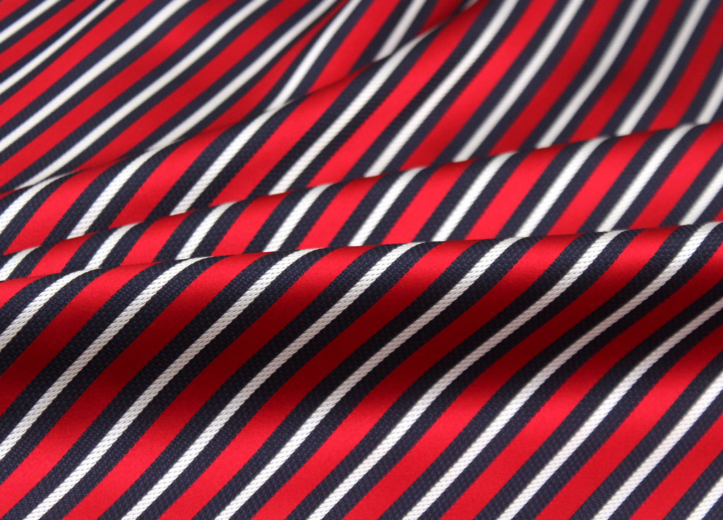 Navy Red White Stripe Silk Fabric