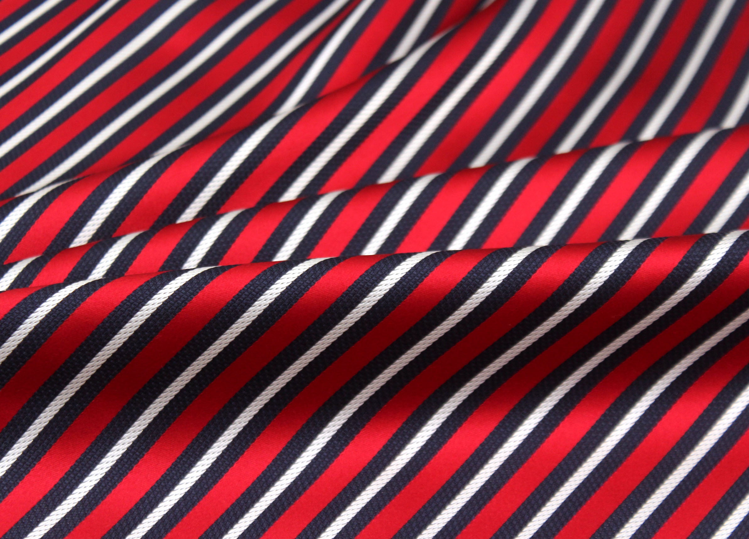 Navy Red White Stripe Silk Fabric