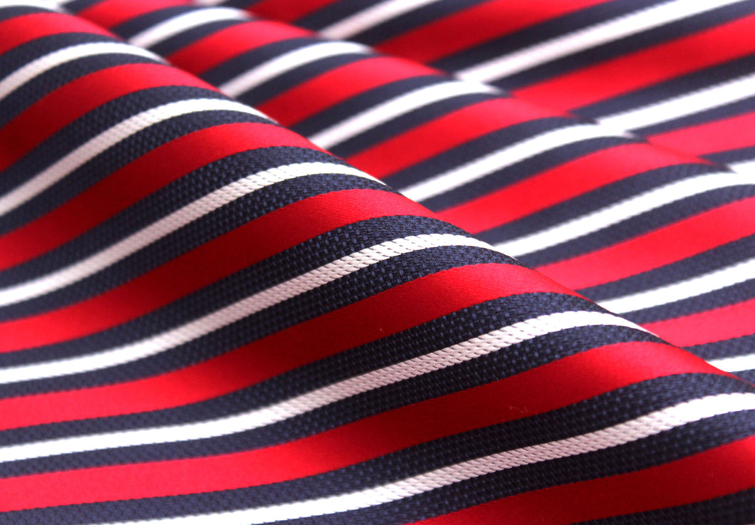 Navy Red White Stripe Silk Fabric