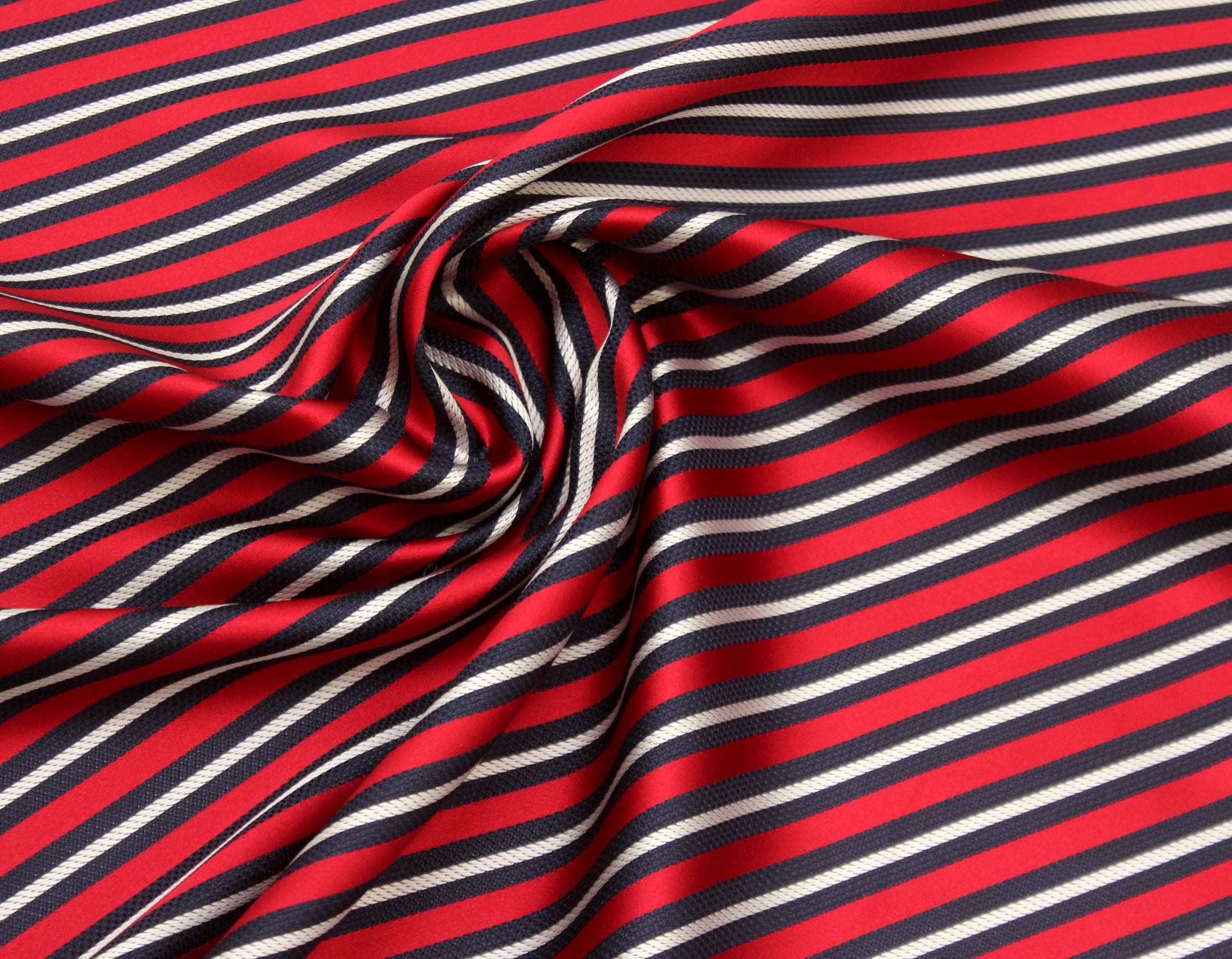 Navy Red White Stripe Silk Fabric