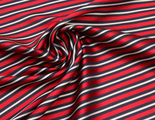 Load image into Gallery viewer, Navy Red White Stripe Silk Fabric
