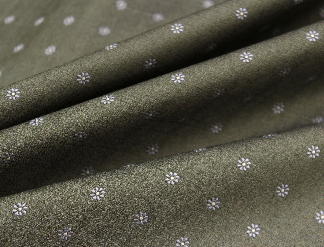Sage Green with Lavender Flowers Silk Fabric