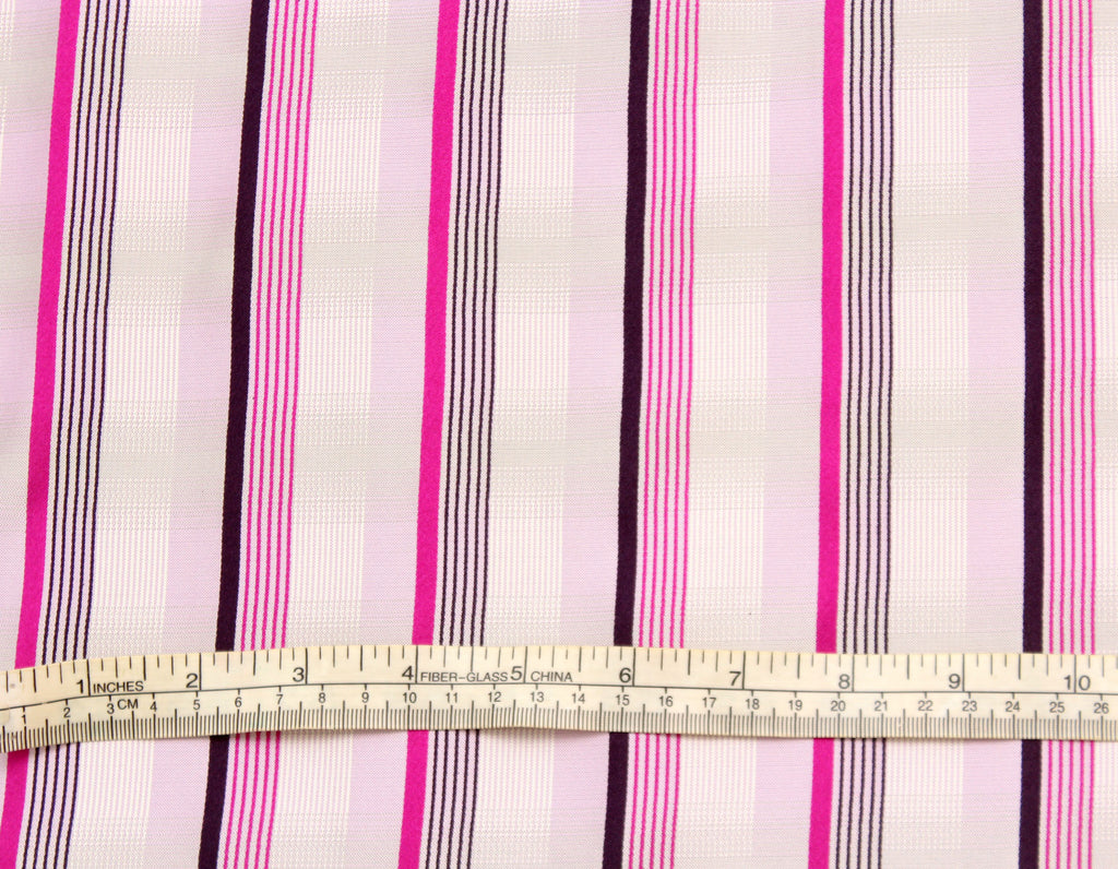White Fuchsia Purple Stripe Silk Fabric