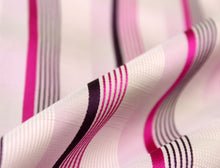 Load image into Gallery viewer, White Fuchsia Purple Stripe Silk Fabric
