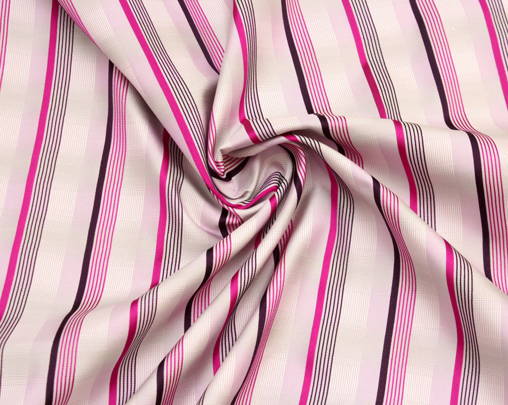 White Fuchsia Purple Stripe Silk Fabric