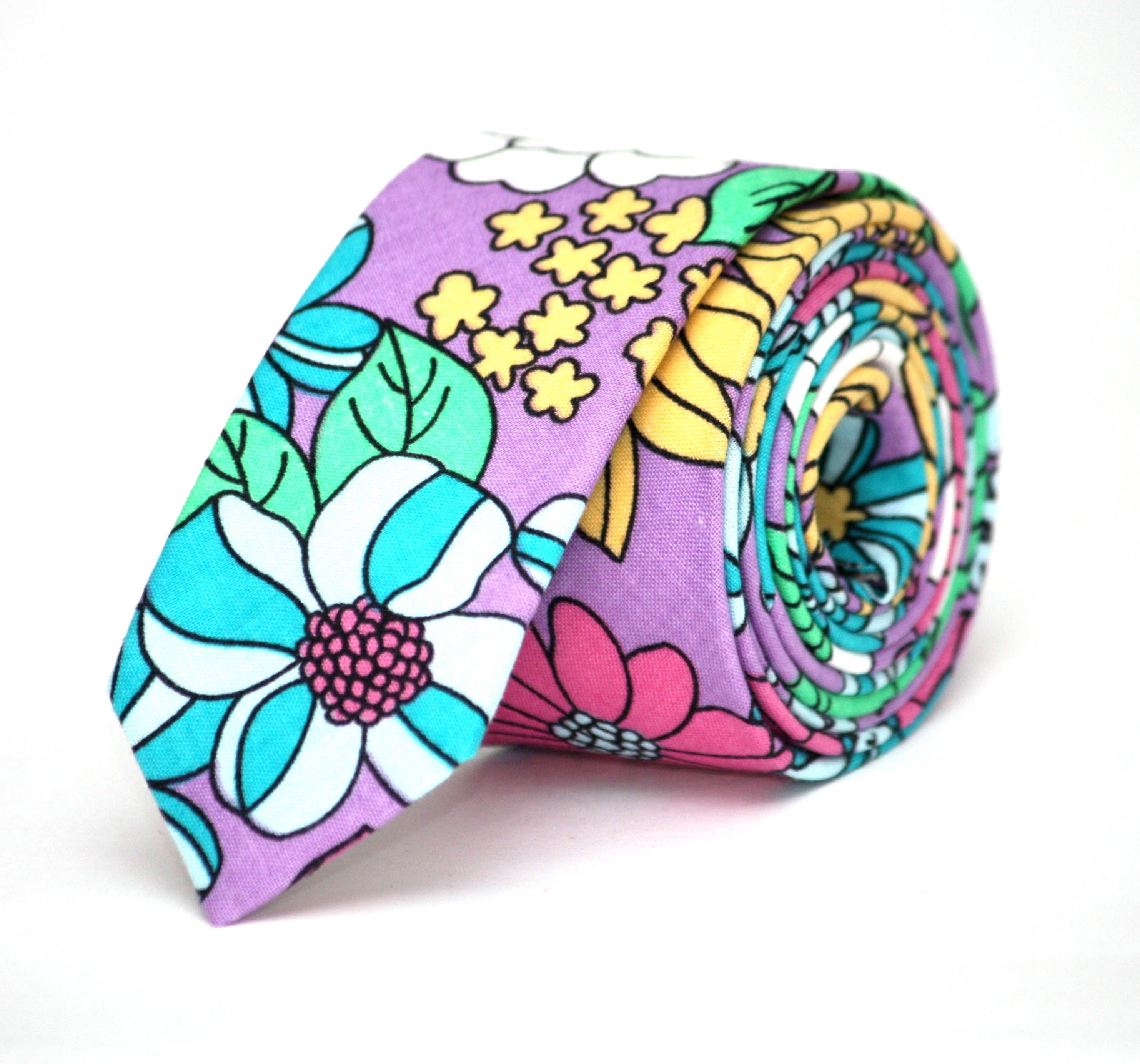 Pink Teal Purple Floral Necktie