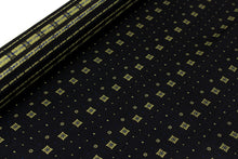 Load image into Gallery viewer, Gold Ornament Blue polka Dot on Black Silk Fabric
