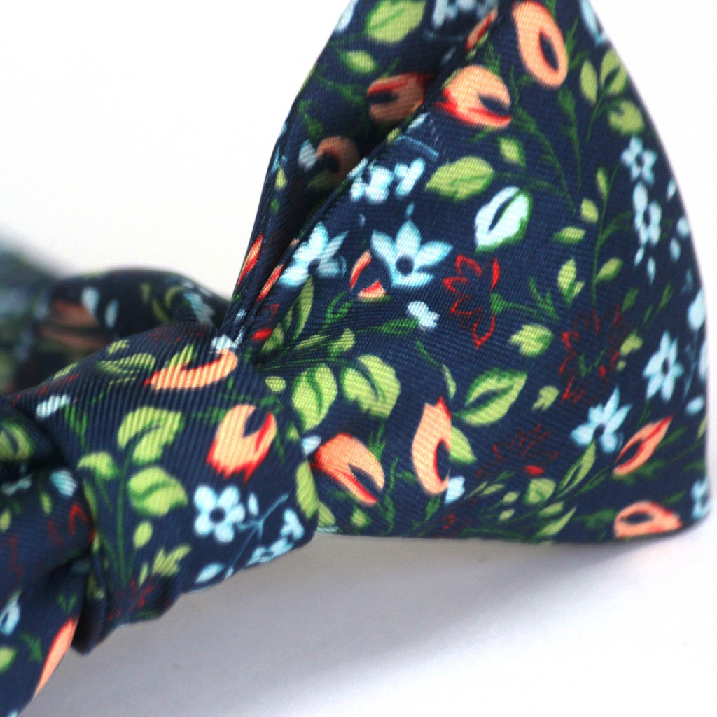 Navy Floral Silk Self-Tie Bow Tie | Camellucci
