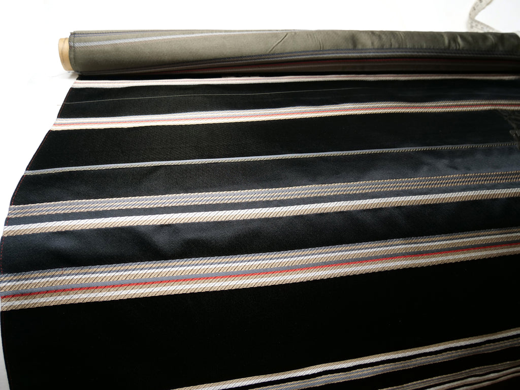 Black Stripe Flower Embroidery Silk Fabric