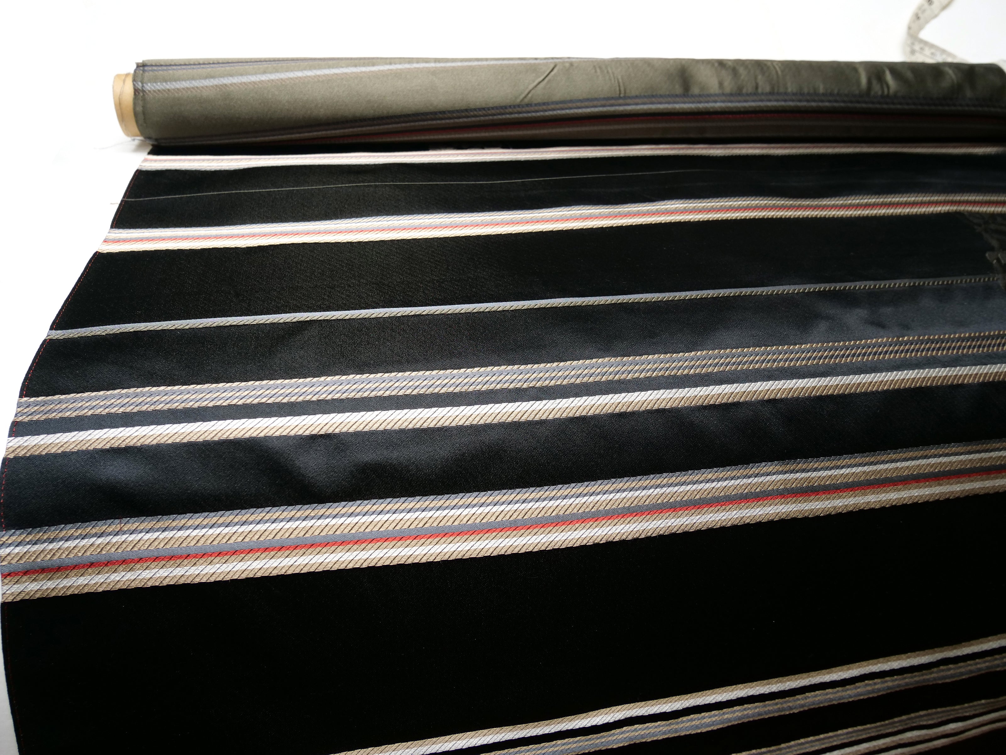 Black Stripe Flower Embroidery Silk Fabric
