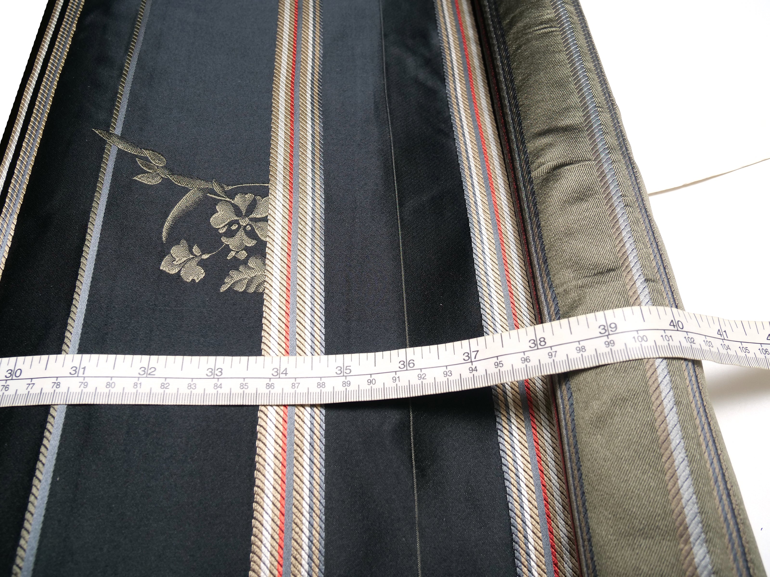 Black Stripe Flower Embroidery Silk Fabric