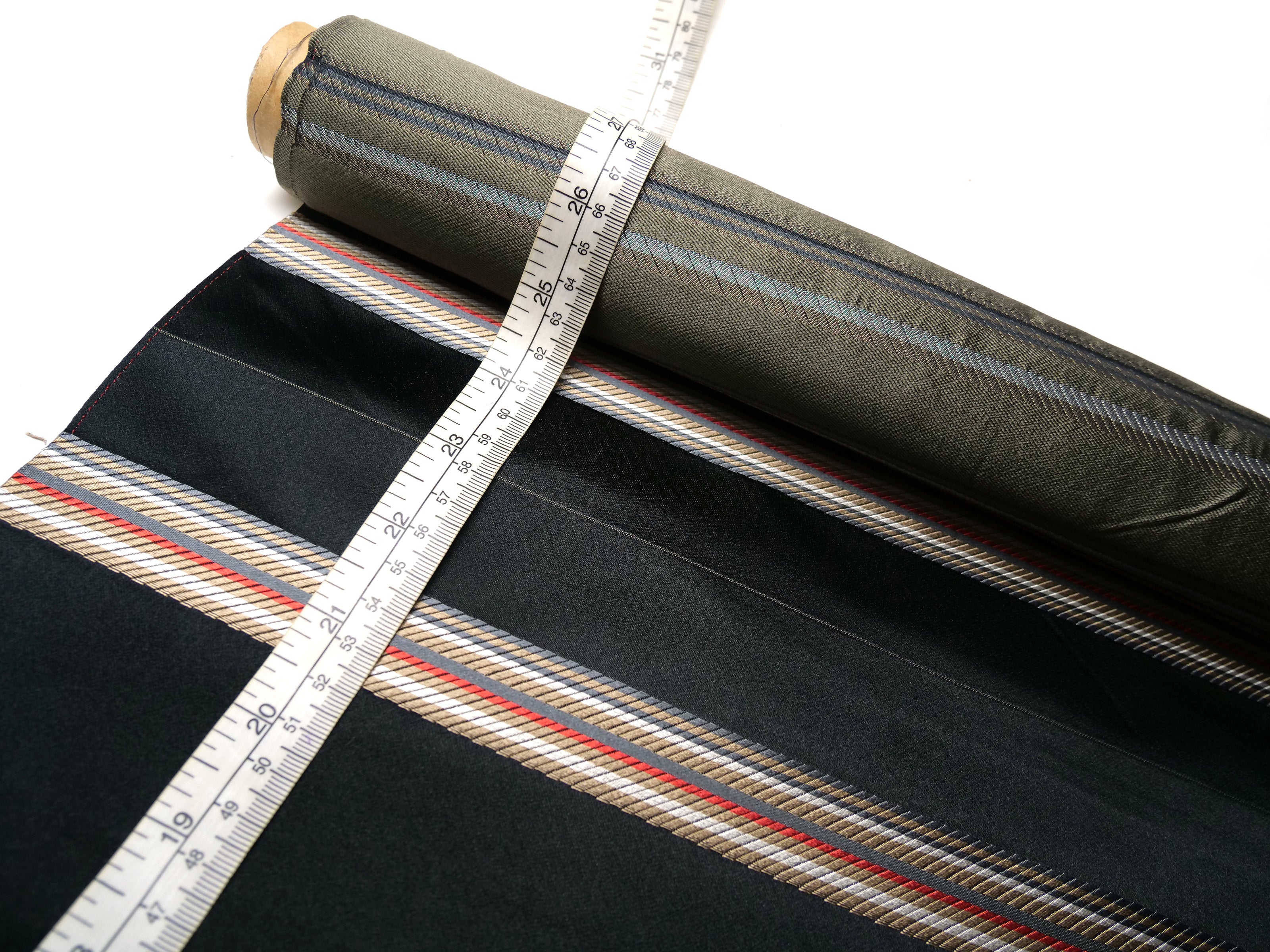 Black Stripe Flower Embroidery Silk Fabric