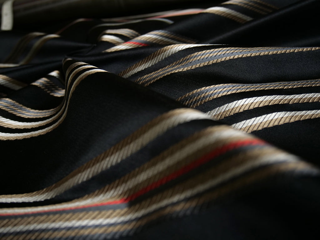 Black Stripe Flower Embroidery Silk Fabric
