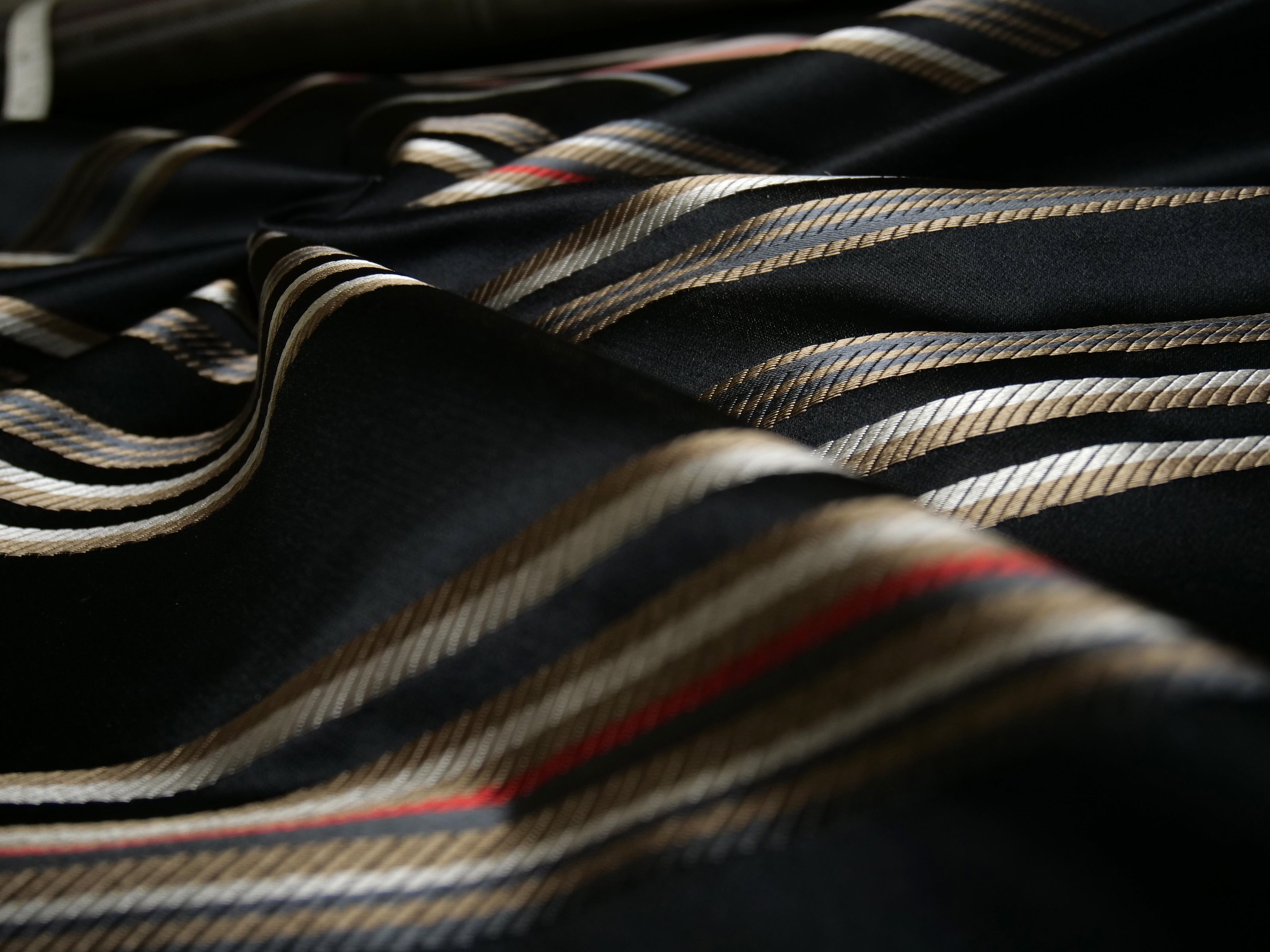 Black Stripe Flower Embroidery Silk Fabric